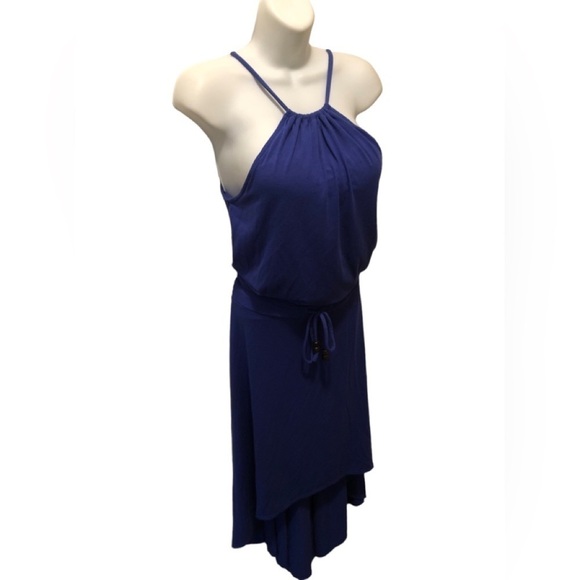 Athleta High~Low Halter Sundress Sz. S Purple Lined Removable Pads Tied Waist - Picture 3 of 8